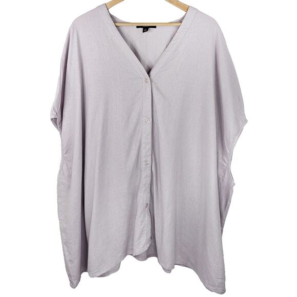 Ellos Lilac Purple Linen Rayon Top Women's L 18/20 V Neck Button Short Sleeve - Picture 1 of 6